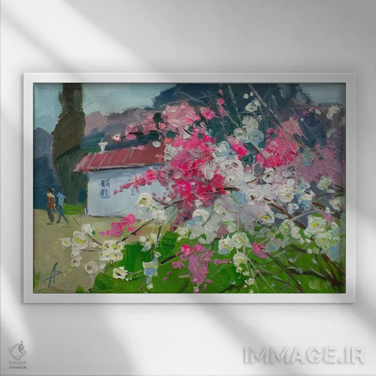 تابلو انتزاعی بهار اثر کنتس آرت - نمای قابدار سفید