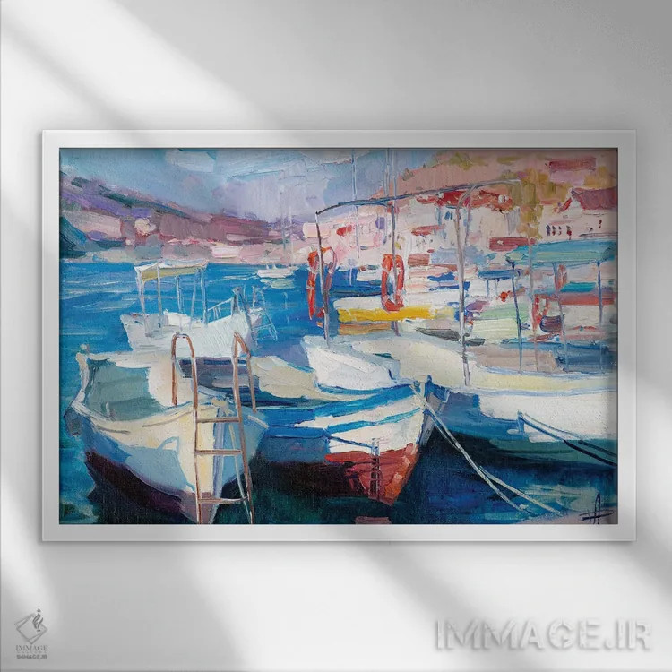 تابلو دکوراتیو قایق های بالاکلاوا اثر کنتس آرت - نمای قابدار سفید