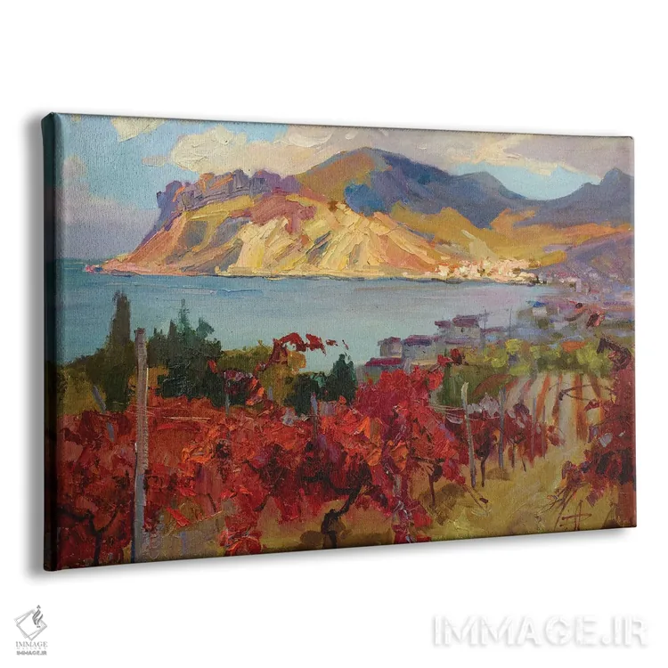 تابلو دکوراتیو تاکستان پاییزی کنار ساحل اثر کنتس آرت - نمای پرسپکتیو محصول