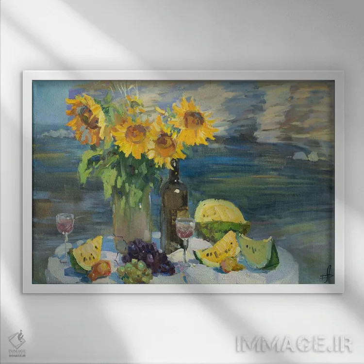 تابلو دکوراتیو هندوانه های زرد اثر کنتس آرت - نمای قابدار سفید