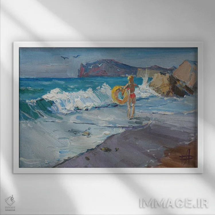 تابلو دکوراتیو شناگر اثر کنتس آرت - نمای قابدار سفید