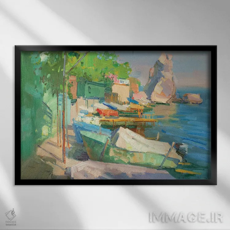 تابلو دکوراتیو ایستگاه قایق های تفریحی اثر کنتس آرت - نمای قابدار مشکی