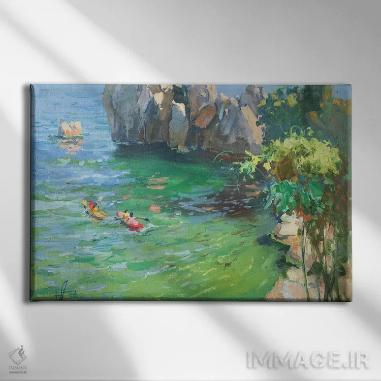 تابلو دکوراتیو کایاک ها در خلیج چخوف اثر کنتس آرت - نمای روبهرو روی دیوار