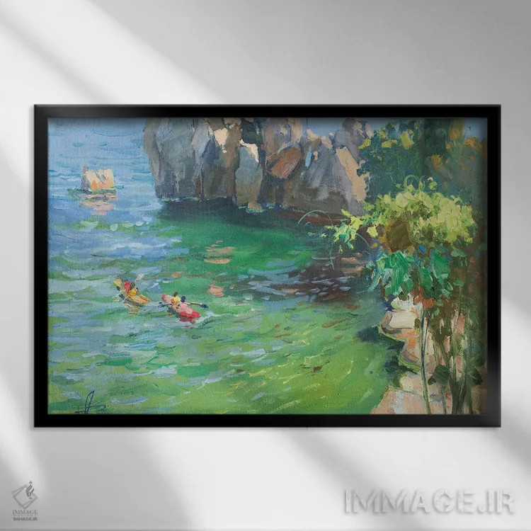 تابلو دکوراتیو کایاک ها در خلیج چخوف اثر کنتس آرت - نمای قابدار مشکی