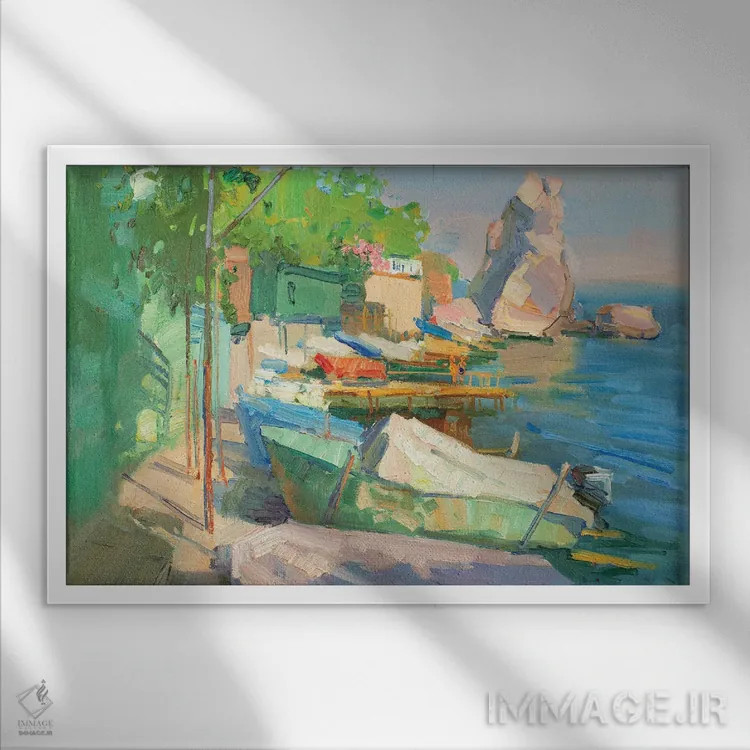 تابلو دکوراتیو ایستگاه قایق های تفریحی اثر کنتس آرت - نمای قابدار سفید