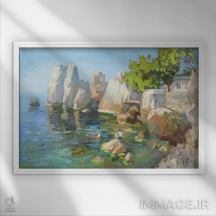 تابلو دکوراتیو خلیج چخوف اثر کنتس آرت - نمای قابدار سفید