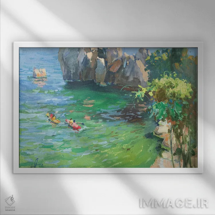 تابلو دکوراتیو کایاک ها در خلیج چخوف اثر کنتس آرت - نمای قابدار سفید