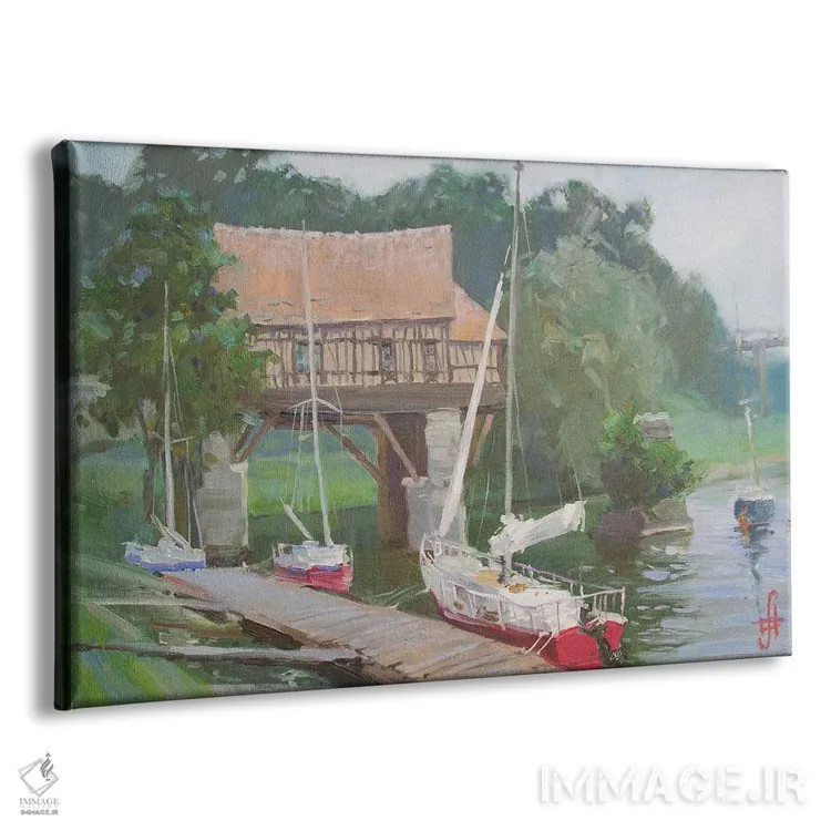 تابلو دکوراتیو قایق های تفریحی ورنون نزدیک آسیاب قدیمی فرانسه اثر کنتس آرت - نمای پرسپکتیو محصول