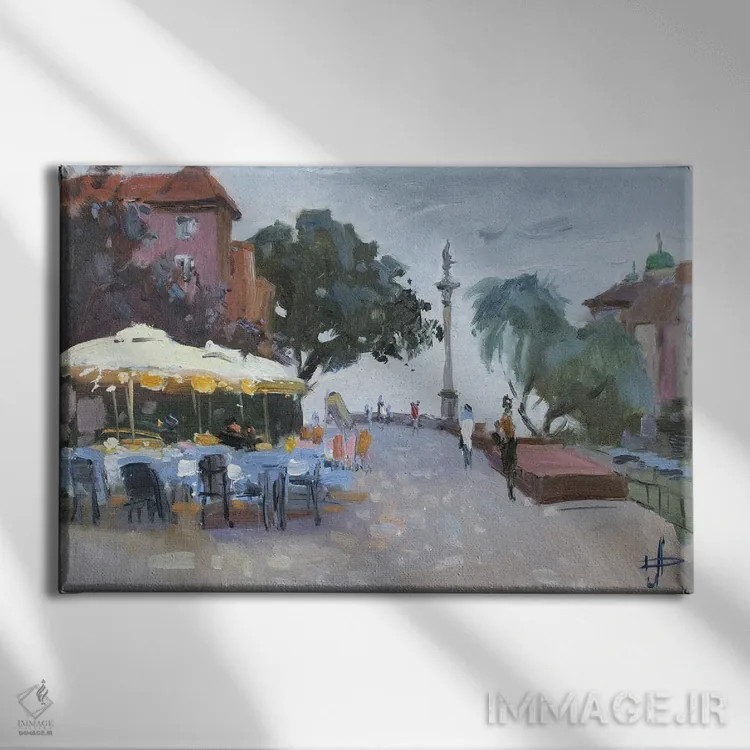 تابلو دکوراتیو غروب ورشو در شهر قدیم اثر کنتس آرت - نمای روبهرو روی دیوار