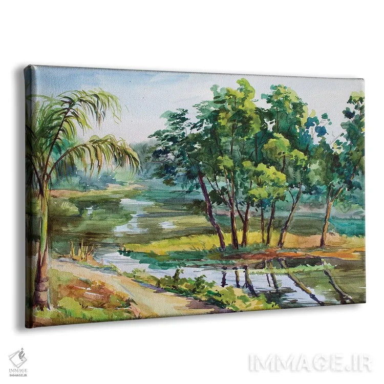 تابلو دکوراتیو ساحل رودخانه یانگون اثر کنتس آرت - نمای پرسپکتیو محصول