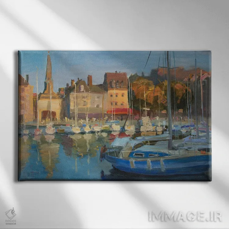 تابلو دکوراتیو قایق های تفریحی هونفلور فرانسه اثر کنتس آرت - نمای روبهرو روی دیوار