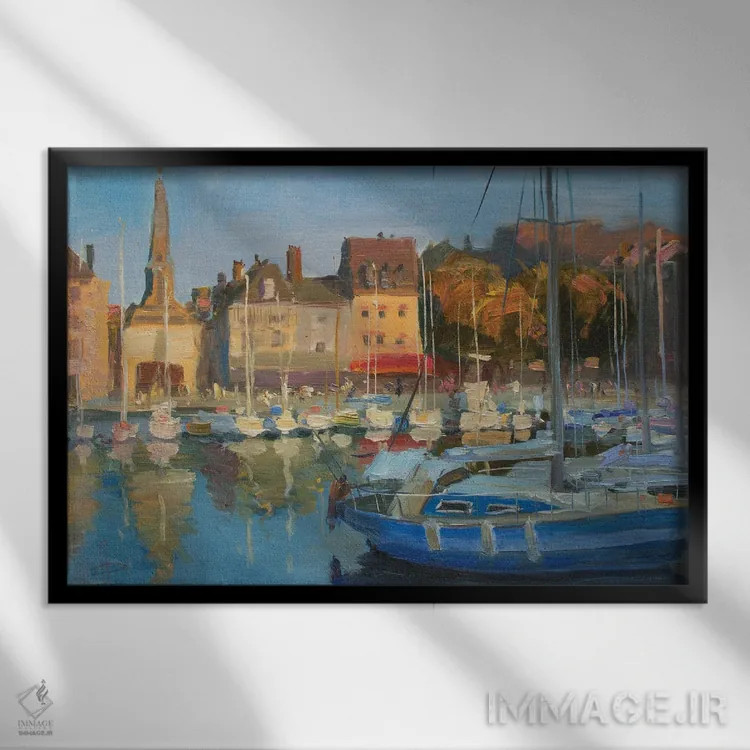 تابلو دکوراتیو قایق های تفریحی هونفلور فرانسه اثر کنتس آرت - نمای قابدار مشکی