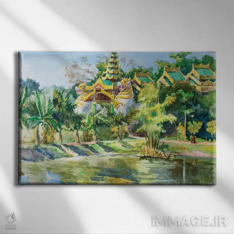 تابلو دکوراتیو معبد بودایی ارتش یانگون اثر کنتس آرت - نمای روبهرو روی دیوار