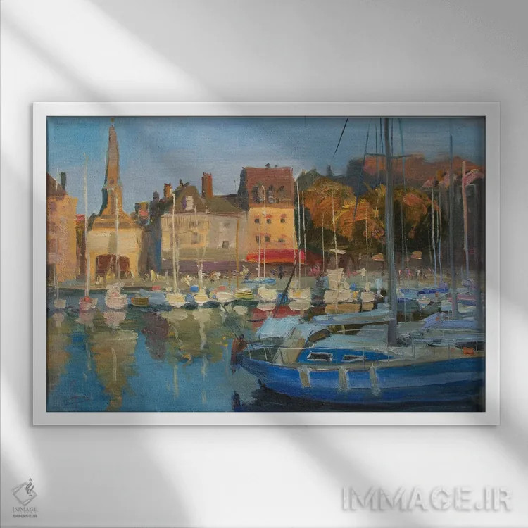 تابلو دکوراتیو قایق های تفریحی هونفلور فرانسه اثر کنتس آرت - نمای قابدار سفید