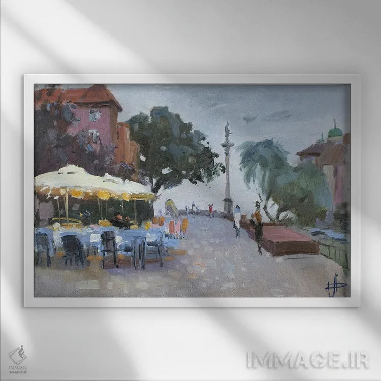 تابلو دکوراتیو غروب ورشو در شهر قدیم اثر کنتس آرت - نمای قابدار سفید