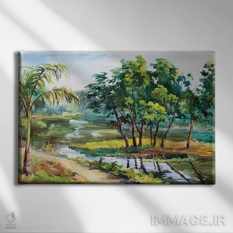 تابلو دکوراتیو ساحل رودخانه یانگون اثر کنتس آرت - نمای روبهرو روی دیوار