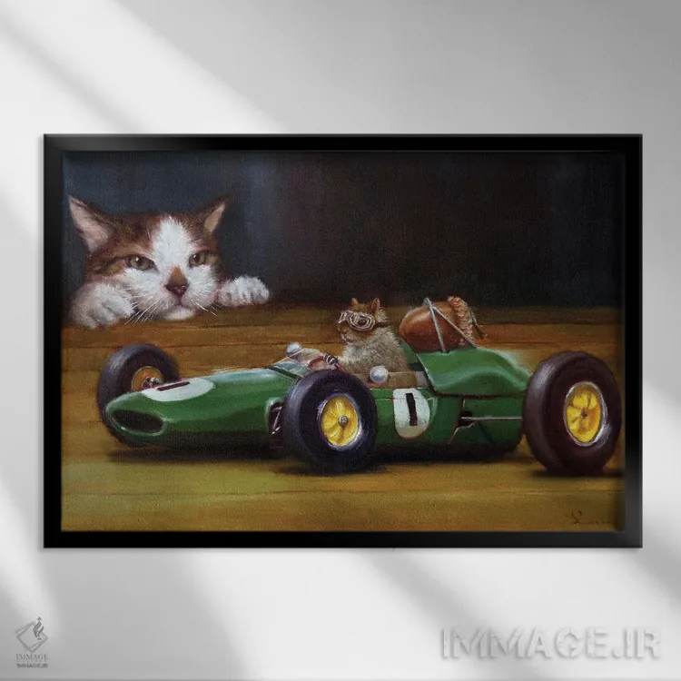 تابلو دکوراتیو دیووانه های خودرو اثر لوسیا هفرنان - نمای قابدار مشکی