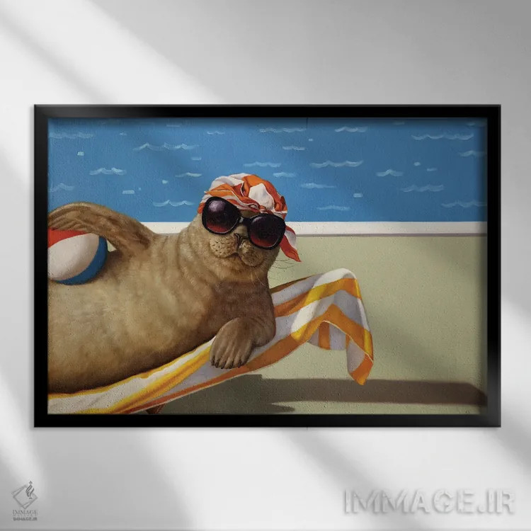 تابلو دکوراتیو زیبای در حال شنا اثر لوسیا هفرنان - نمای قابدار مشکی