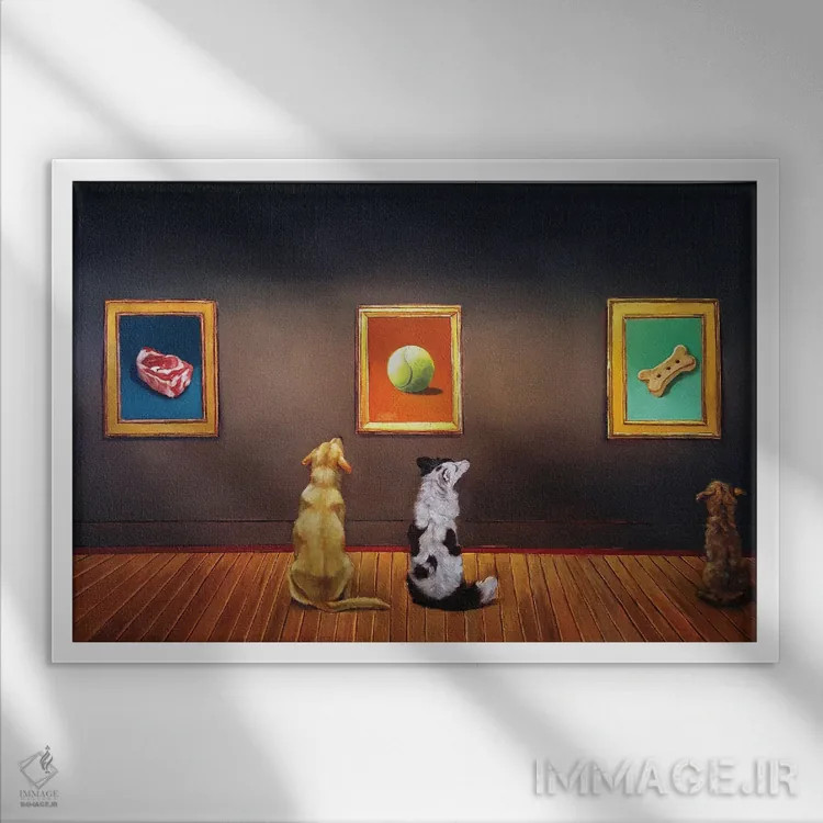 تابلو دکوراتیو موزه سگ اثر لوسیا هفرنان - نمای قابدار سفید