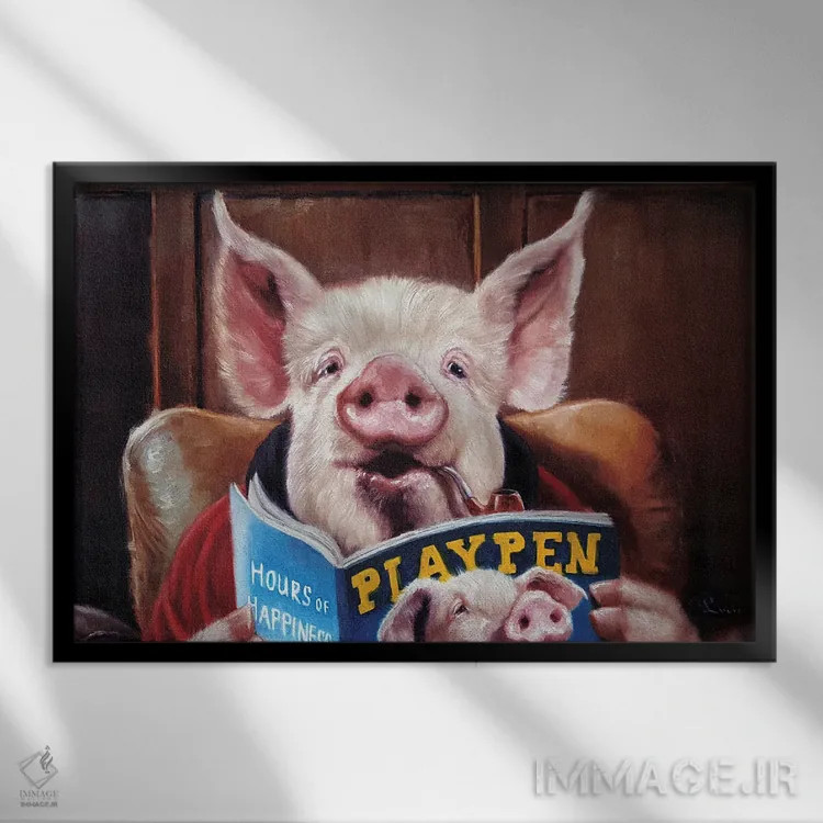 تابلو دکوراتیو خوک مردسالار اثر لوسیا هفرنان - نمای قابدار مشکی