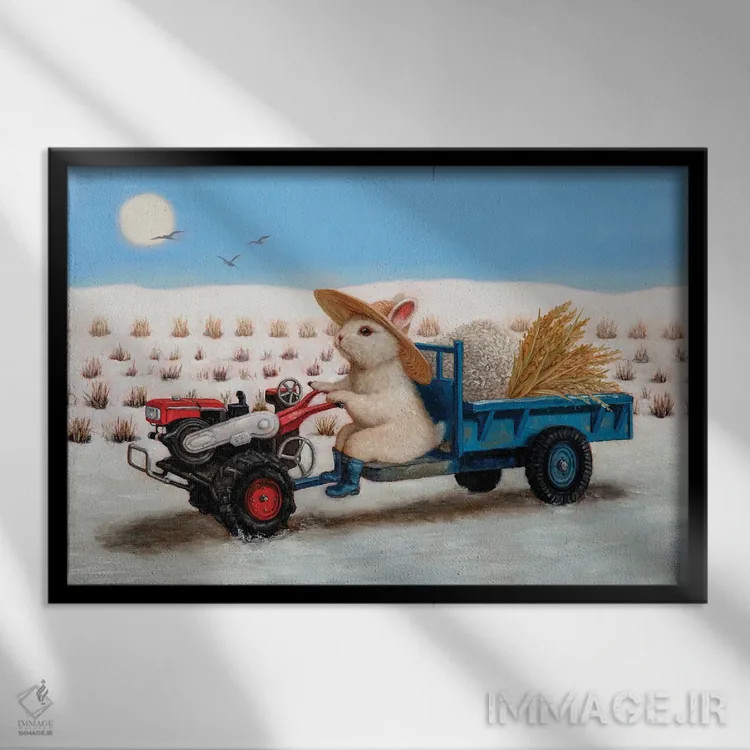 تابلو دکوراتیو کشاورز شاد اثر لوسیا هفرنان - نمای قابدار مشکی