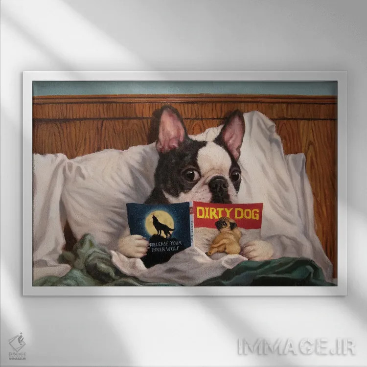 تابلو دکوراتیو سگ کثیف اثر لوسیا هفرنان - نمای قابدار سفید