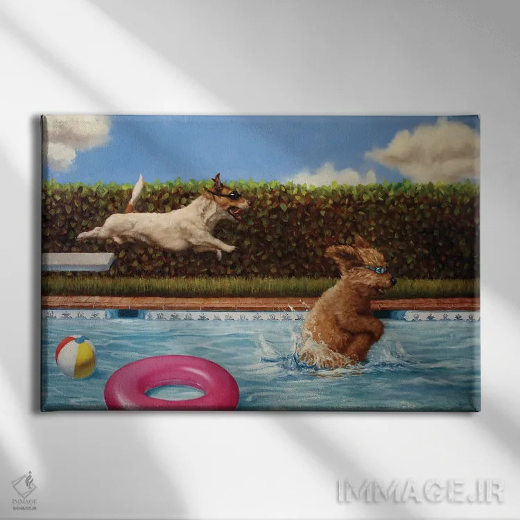 تابلو دکوراتیو مهمانی استخر دو اثر لوسیا هفرنان - نمای روبهرو روی دیوار