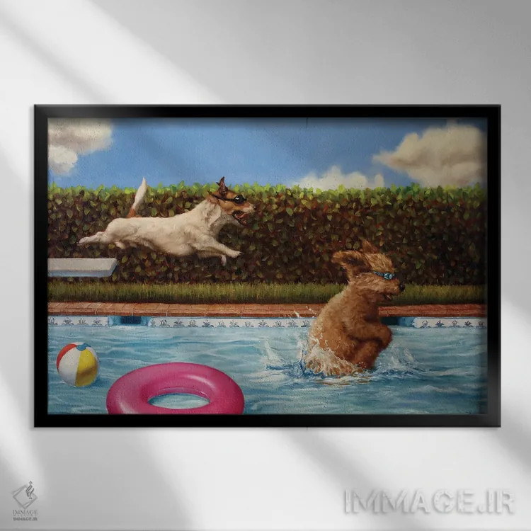 تابلو دکوراتیو مهمانی استخر دو اثر لوسیا هفرنان - نمای قابدار مشکی