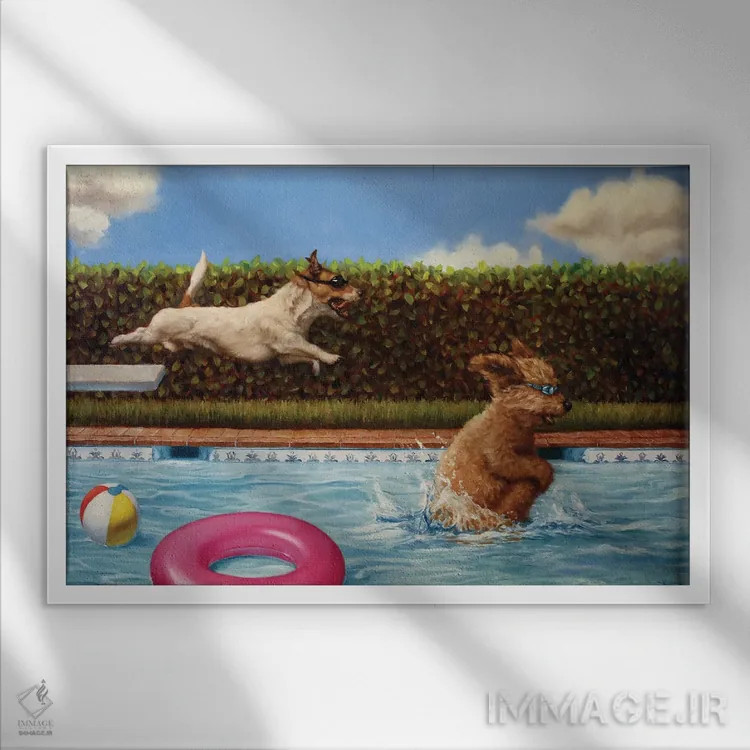 تابلو دکوراتیو مهمانی استخر دو اثر لوسیا هفرنان - نمای قابدار سفید