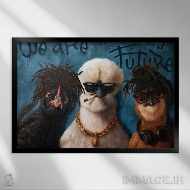 تابلو دکوراتیو پرندگان در حرکت اثر لوسیا هفرنان - نمای قابدار مشکی