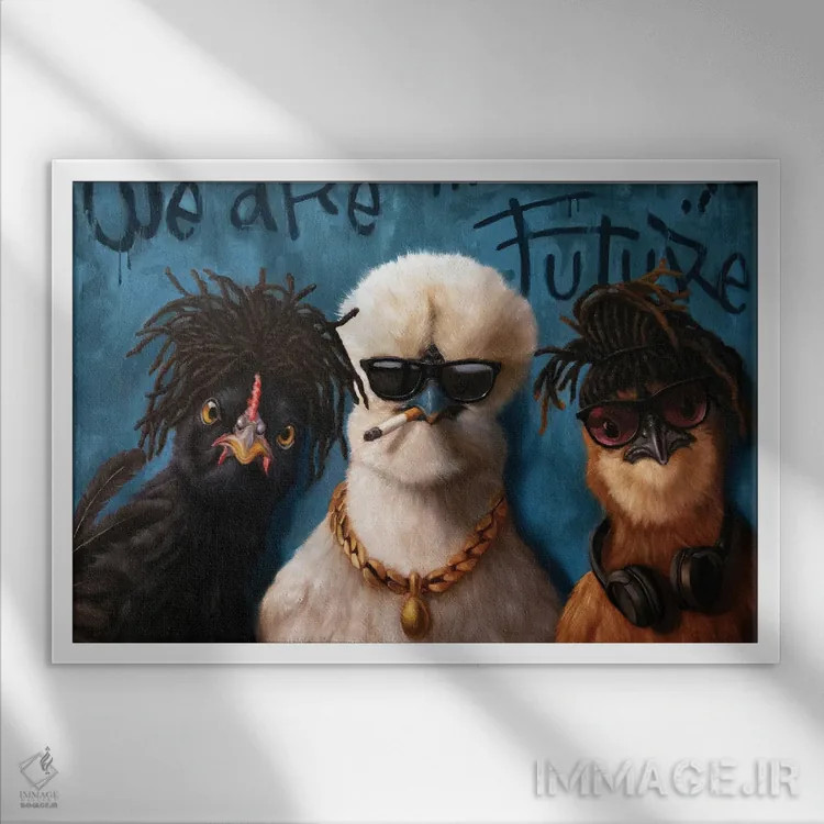 تابلو دکوراتیو پرندگان در حرکت اثر لوسیا هفرنان - نمای قابدار سفید