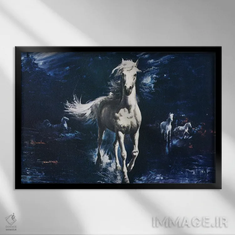تابلو دکوراتیو اسب سوار موج ها اثر همینگوی دیزاین - نمای قابدار مشکی