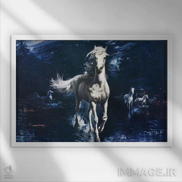 تابلو دکوراتیو اسب سوار موج ها اثر همینگوی دیزاین - نمای قابدار سفید