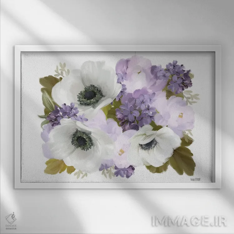 تابلو دکوراتیو یاس بنفش و شقایق اثر هاوس فن وی - نمای قابدار سفید