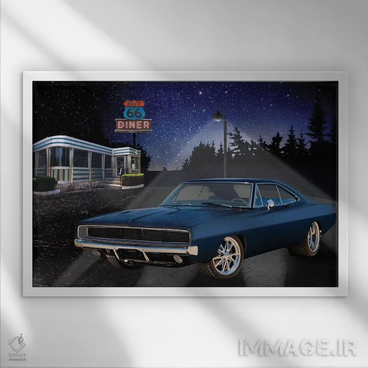 تابلو دکوراتیو خودروی عضلانی ۶۶ اثر هلن فلینت - نمای قابدار سفید