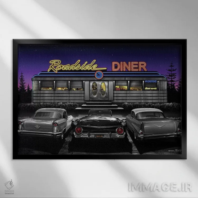 تابلو دکوراتیو رستوران جاده ای ۲ اثر هلن فلینت - نمای قابدار مشکی