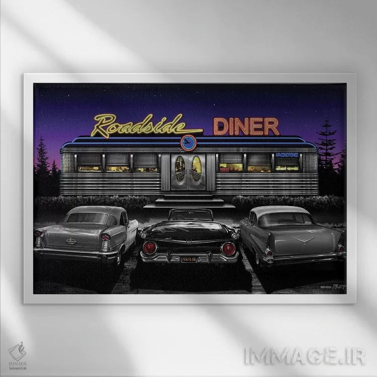 تابلو دکوراتیو رستوران جاده ای ۲ اثر هلن فلینت - نمای قابدار سفید