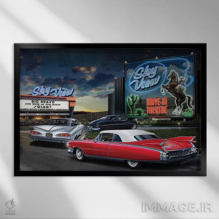 تابلو دکوراتیو سینمای خودرو اسکای ویو ۱ اثر هلن فلینت - نمای قابدار مشکی