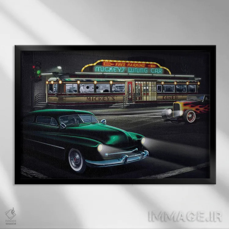 تابلو دکوراتیو رستوران میکی ۱ اثر هلن فلینت - نمای قابدار مشکی