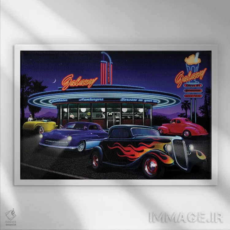 تابلو دکوراتیو رستوران گلکسی ۱ اثر هلن فلینت - نمای قابدار سفید