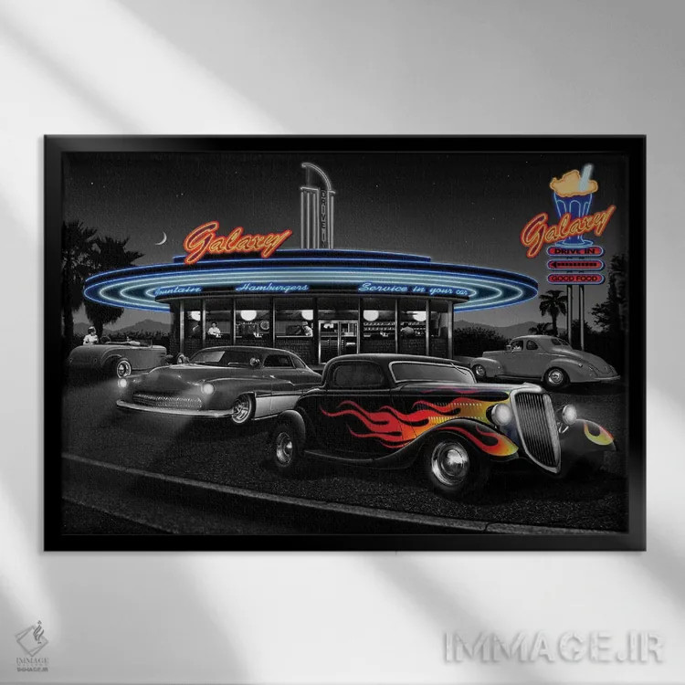 تابلو دکوراتیو رستوران گلکسی ۲ اثر هلن فلینت - نمای قابدار مشکی