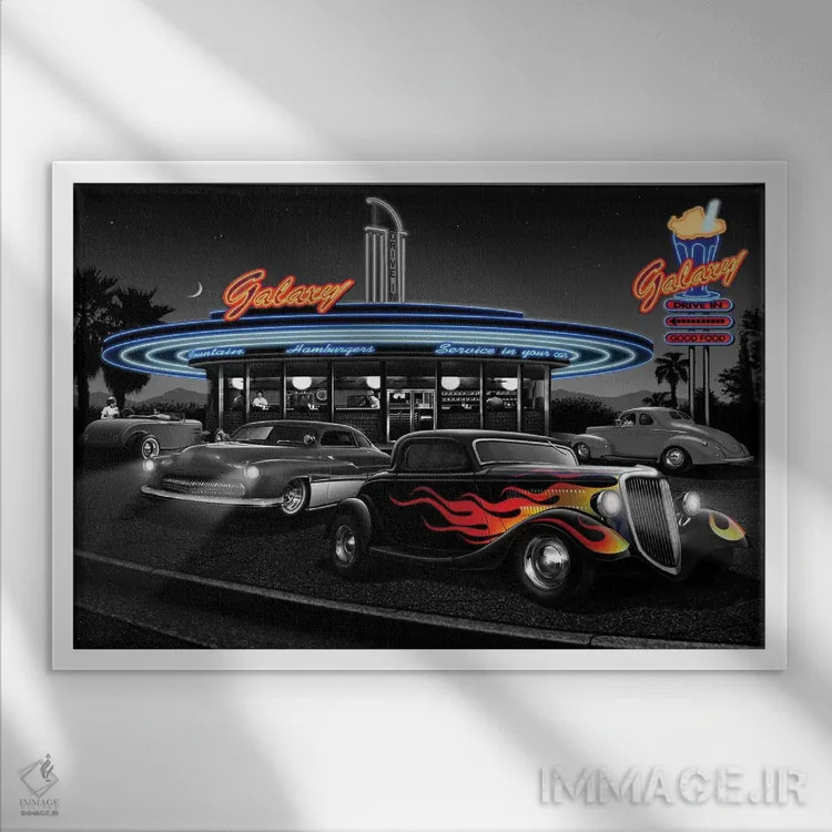 تابلو دکوراتیو رستوران گلکسی ۲ اثر هلن فلینت - نمای قابدار سفید