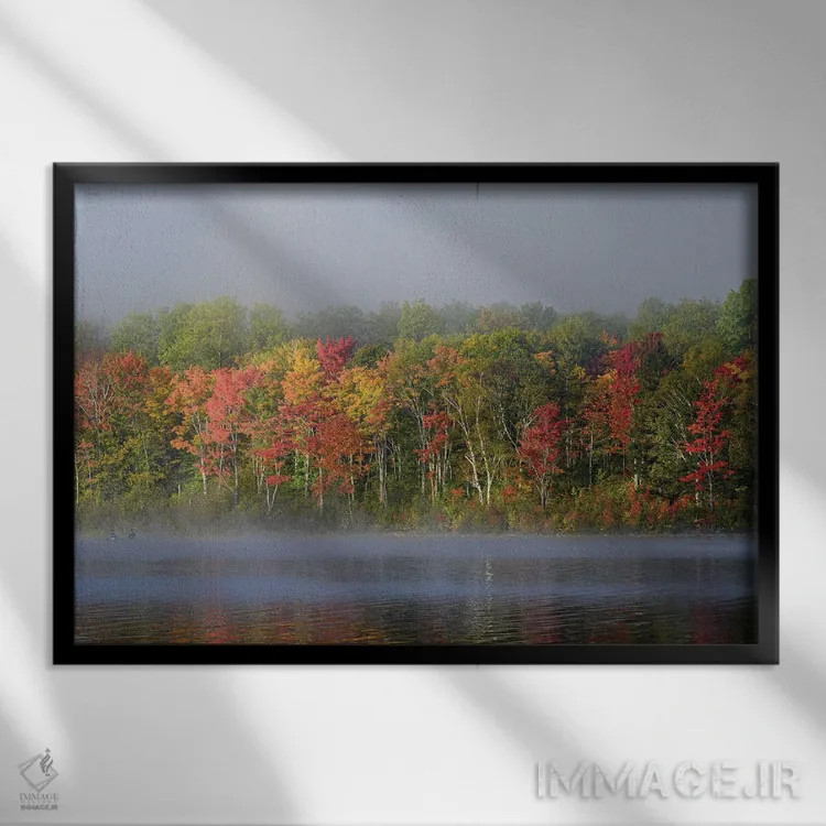 تابلو دکوراتیو Maine. Two Canoeists Paddle In The Fog, Baxter State Park,آم… اثر هاوی گاربر - نمای قابدار مشکی
