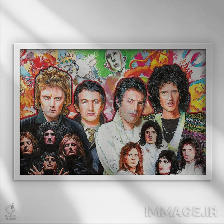 تابلو دکوراتیو کولاژ کویین اثر هنر کریس هافمن - نمای قابدار سفید