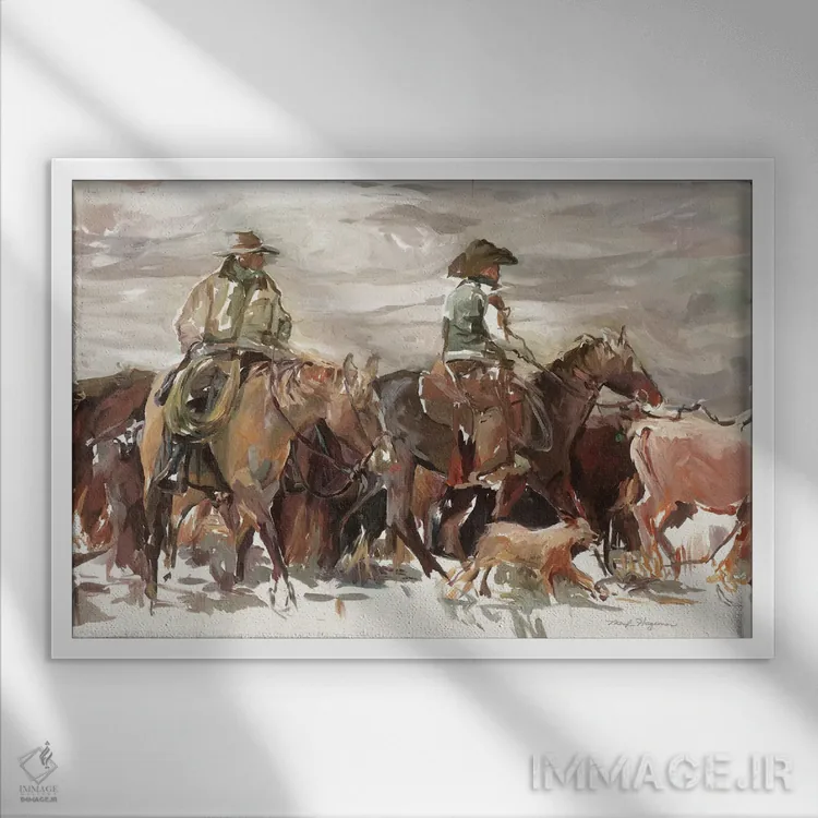 تابلو دکوراتیو جمع آوری طبیعی دام ها اثر مریلین هاگمن - نمای قابدار سفید