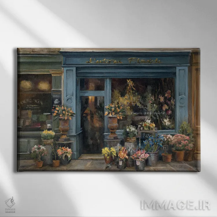 تابلو دکوراتیو گل فروش هنرمند اثر مریلین هاگمن - نمای روبهرو روی دیوار
