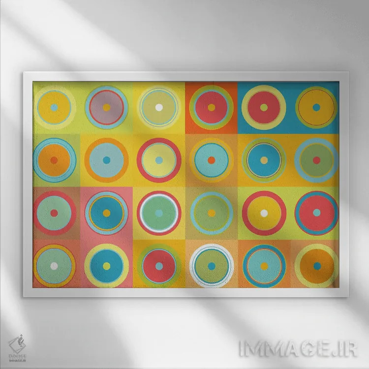 تابلو انتزاعی ماندالاهای وفور نعمت اثر هیوگو والنتاین - نمای قابدار سفید