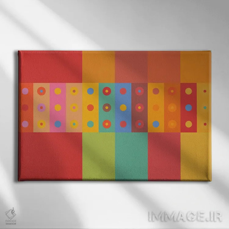 تابلو انتزاعی ماندالاهای کوچک در رودی از شادی اثر هیوگو والنتاین - نمای روبهرو روی دیوار