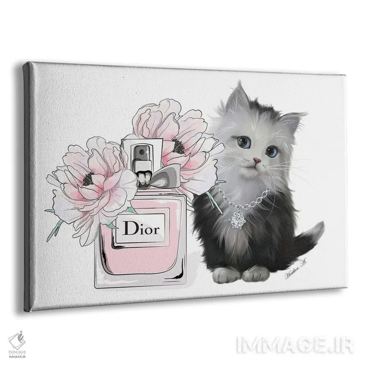 تابلو دکوراتیو بچه گربه بامزه و شکوفه عطر اثر هدر گری - نمای پرسپکتیو محصول