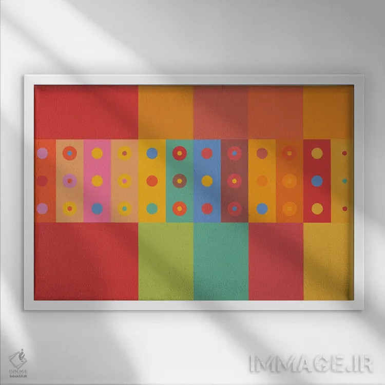 تابلو انتزاعی ماندالاهای کوچک در رودی از شادی اثر هیوگو والنتاین - نمای قابدار سفید